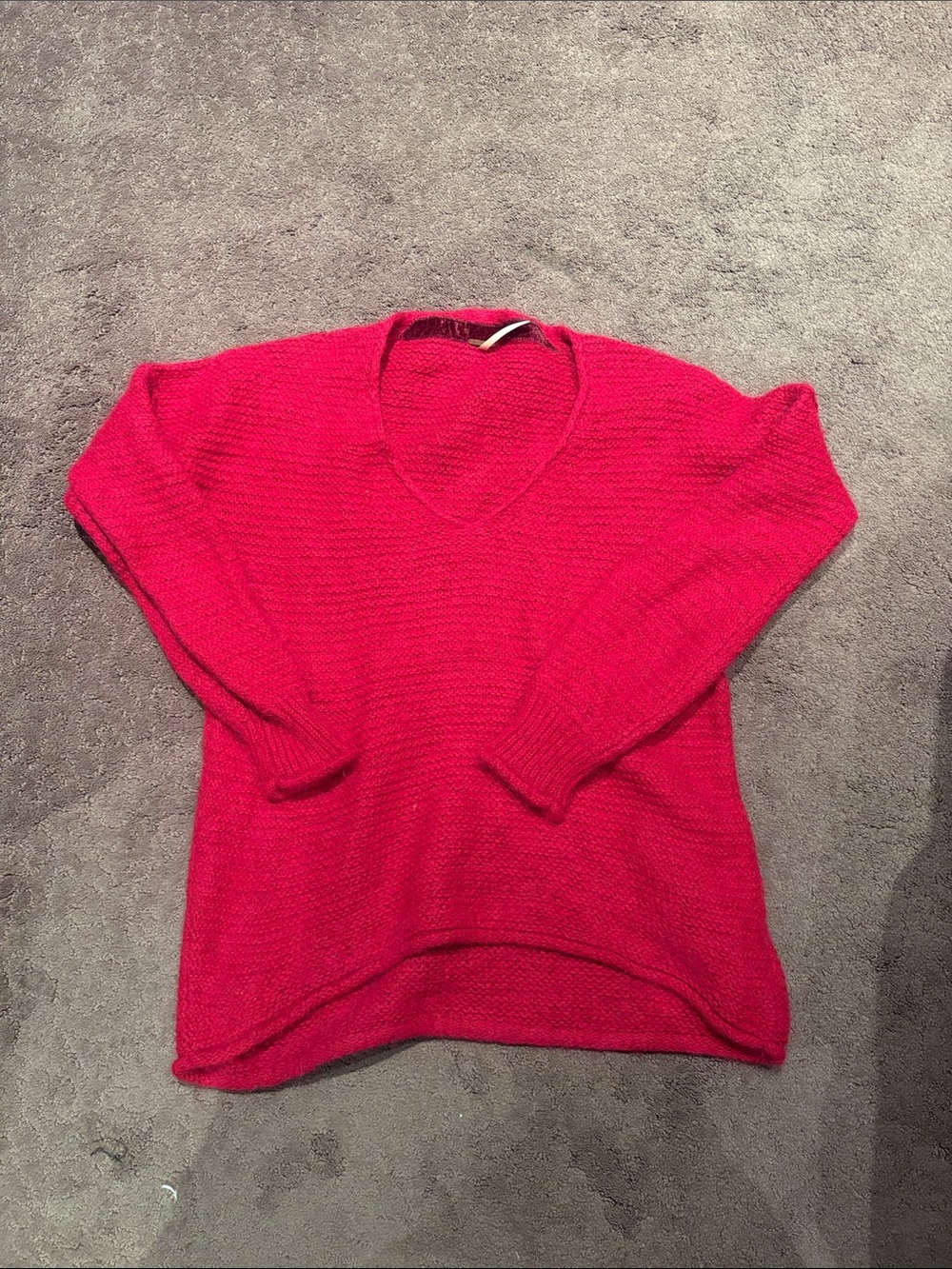 Free People V-Neck Knit Sweater in Hot Pink